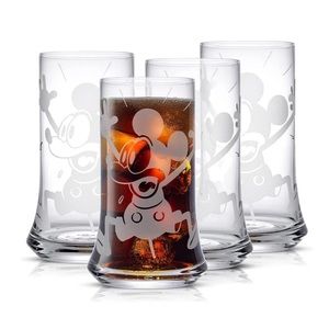 JoyJolt Disney Gifts, Mickey 'Yikes!' 4pc Crystal Highball Glasses Set. 18.5oz